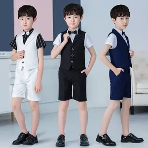 Summer School Fashion Kid Vest Suits White Red Blue Children Boys suits for wedding