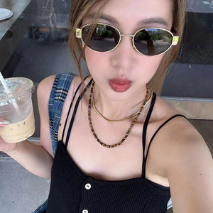 Oval Sunglasses Metal Frame UV400 Protection Unisex Fashion <b>Sunscreen</b> Travel Driving Party - Product Image 2