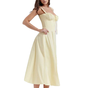 ชุดเดรสลายดอกไม้ชายหาดสำหรับวันหยุดพักผ่อน ทรงเอไลน์ ความยาวปานกลาง ผ้าทอ ไหล่เฉียง คอวี สายไขว้ ผ่าสูง เอวสูง เหมาะสำหรับงานปาร์ตี้ ให้ลุคสง่างามสำหรับผู้หญิง - Product Image 5