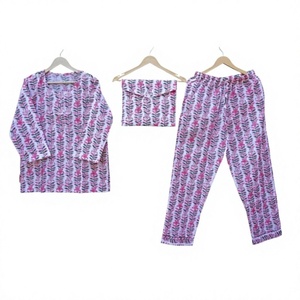 Ensemble de pyjama pour femmes en coton 100% à imprimé floral, manches longues, col rond, longueur intégrale, vêtements de nuit décontractés doux, taille mi-haute élastique - Product Image 1