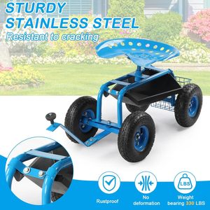 Metal Enclosed Rolling Garden <b>Stool</b> <b>Seat</b> Blue Gardening <b>Seat</b> OEM Extra <b>Storage</b> Easy Assembly Patio Wagon Scooter Yard Work - Product Image 6