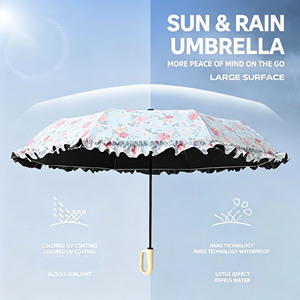 Parapluie pliable portable anti-soleil et anti-pluie avec boucle manuelle et dentelle tendance, parapluie d'extérieur extra large et épaissi pour femmes, vente en gros - Product Image 4