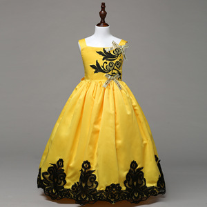 Ricamo floreale giallo antiscivolo 5-15 anni teenager del bambino ragazze puffy vestito da partito di design - Product Image 4