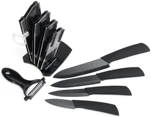6 PCS चीनी मिट्टी रसोई के चाकू सेट शामिल एक्रिलिक ब्लॉक महाराज चाकू टुकड़ा करने की क्रिया चाकू फल Slicer फल Parer पुलिस का सिपाही