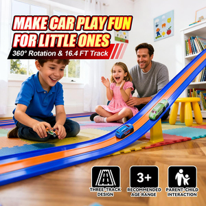Pista de Carreras de Juguete DIY de 3 Carriles, Pista Flexible para Niños de 16.4 Pies, Compatible con Autos de Carreras de Juguete con Ruedas de Fricción, Escala 1/64 - Product Image 2