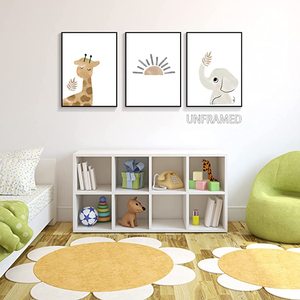 Dipinti di arte della parete Wall art colorato minimalista Baby Nursery Sun Room poster estetici pittura con stampa di elefanti neutri - Product Image 6