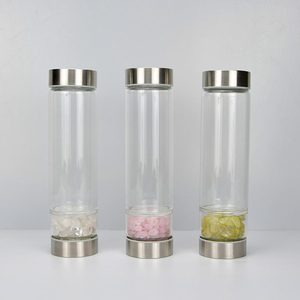 Bouteille d'eau en <span class=keywords><strong>cristal</strong></span> avec cristaux de guérison interchangeables - Améthyste, Quartz Rose, Bouteille pour thé en vrac, Verre infusé d'élixir de pierres précieuses - Product Image 2