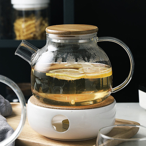 1L claro de vidrio de borosilicato, Té tetera resistente al calor claro vidrio tetera con la tapa de bambú con <span class=keywords><strong>calentador</strong></span> - Product Image 1