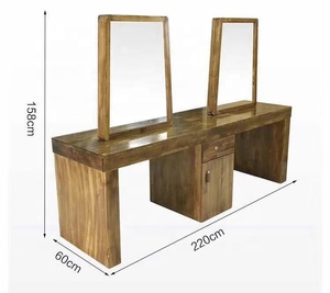 Table de miroir Double siège en bois, 2 pièces, miroir de <span class=keywords><strong>coiffure</strong></span>, station de miroir classique - Product Image 2