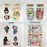 Ben siyah tarih UV DTF etiket 16OZ Libbey cam bardak Afro kız kadınlar için Wrap Transfer etiket özel etiketler DIY Logo