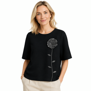 Camicetta Estiva da <span class=keywords><strong>Donna</strong></span> in Stile Francese Vintage con Ricami Floreali 3D in Poliestere Plissettato a <span class=keywords><strong>Mezza</strong></span> <span class=keywords><strong>Manica</strong></span> - Product Image 5