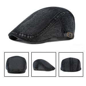 Custom Vintage Washed <strong>Ed</strong> Forward Cap Classic Fashion Girls Denim Blue Beret - Product Image 4