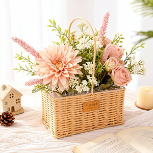 Panier à fleurs rectangulaire en osier blanc cassé, panier de rangement pour la décoration intérieure, arrangement de bouquets, type sur pied - Product Image 2