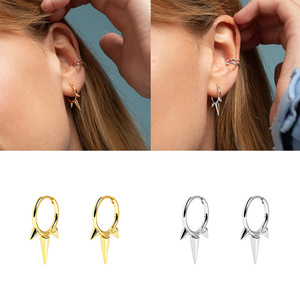 Pendientes de Aro Geométricos Brillantes de Plata de Ley S925, Pendientes Versátiles de Estilo Hipster Europeo y Americano - Product Image 3