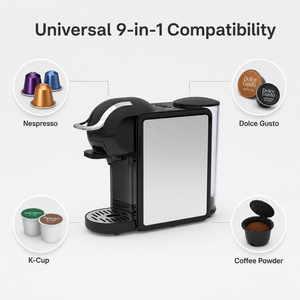 Cafetera Compacta de 1450W con Función de Preparación en Frío y Caliente, Multiadaptador, 19 Bares, Compatible con Múltiples Cápsulas, Máquina de Espresso - Product Image 6
