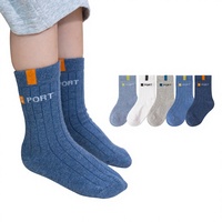 Chaussettes Enfant Printemps/Automne 2026 – Lot de 5 Paires Rayées Bleues Sans Coutures Sportives en Spandex/Nylon/Coton – Vente en Gros Polyvalente
