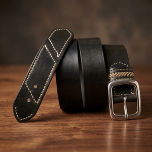 BS INTERNATIONAL Handicrafts <b>Men's</b> Vintage Square Steel Buckle Cow Hide <b>Belts</b> Fashionable Eco-Friendly Durable Waterproof Heavy - Product Image 1
