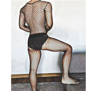 Men's <b>Fishnet</b> Bodysuit Black Nylon Spandex Mid Rise Sexy Underwear - Product Image 4