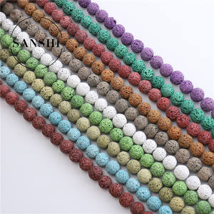 Perles rondes en pierre volcanique de lave de couleur personnalisée en gros pour le modèle de bijoux de femmes de bricolage BJ101 (origine du Zhejiang) - Product Image 1