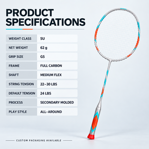 Raquette de <span class=keywords><strong>badminton</strong></span> professionnelle 5U en fibre de carbone ultra-légère, cadre intégral, pour entraînement adulte, cordage personnalisé, OEM ODM - Product Image 5