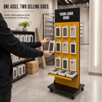 Tour de présentation à double face en métal perforé, gondole roulante pour la vente au détail, avec logo personnalisé