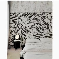 Papier Peint Moderne Minimaliste Noir et Blanc Abstrait Sans Raccords, Tissu Imperméable Anti-Moisissure, Garantie 1 An, Pour Salon, Canapé et Télévision