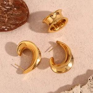 סט תכשיטים מינימליסטי סט טבעת עגיל מצופה זהב 18 קראט תכשיטי נירוסטה ללא הכתמה