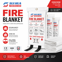 Couverture anti-feu en fibre de verre avec œillets de suspension pour la maison, la cuisine, le stockage mural d'urgence, languettes de tirage rapide, emballage OEM