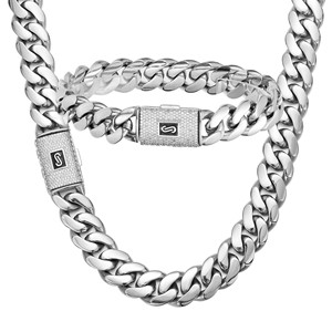 Collar de Cadena Cubana Plana Laminada de Acero Inoxidable Grueso de 14 mm con Cierre de Caja y Circonitas Cúbicas Estilo Hip Hop, Chapado en <span class=keywords><strong>Oro</strong></span> de <span class=keywords><strong>14K</strong></span> para Hombre - Product Image 5