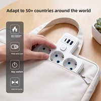 Multiprise intelligente 2500W 100-250V avec 2 ports USB-A et 1 port USB-C, lumière LED, 2 prises et interrupteur principal