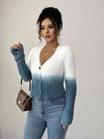 Nouveau cardigan pull pour femme, col en V, simple boutonnage, style streetwear printemps, en polyester doux et chaud, tricoté à la machine, 400g, longueur intégrale