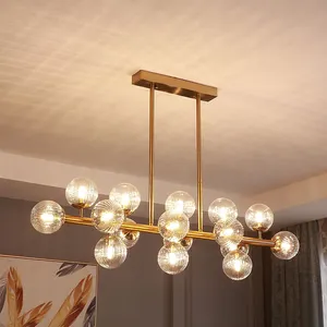 Modern ev dekoratif enerji tasarrufu oturma odası demir cam altın G9 asılı Led avize kolye ışık
