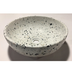 Lavabo de salle de bain rond en terrazzo <span class=keywords><strong>noir</strong></span> et blanc de 400 mm - Product Image 1