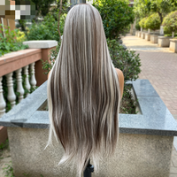 Perruque Lace Front Française 13x4 Cheveux Humains Remy Lisses Mi-longs Couleur Piano Blond Platine Mèches Brunes Bonnet Noué à la Main