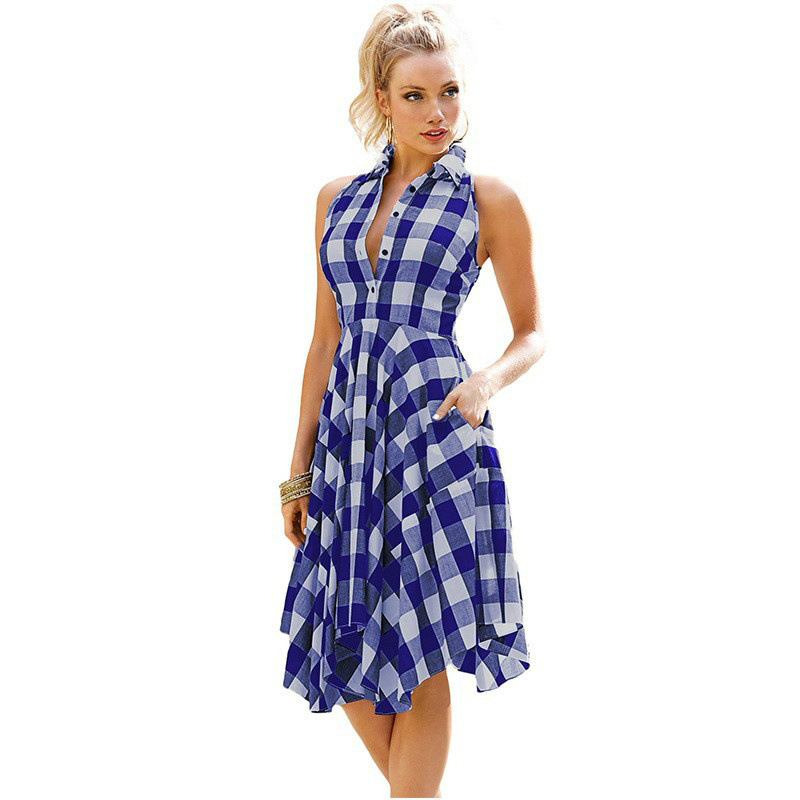 open lace back dress Women's Vintage Pink Plaid Dress Spaghetti Strap Gingham A-line Swing   Hiipps