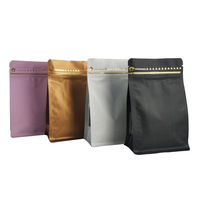 Bolsa vertical de plástico para café de diseño reutilizable, válvula cuadrada de fondo plano, bolsas de café de embalaje negro mate
