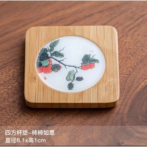 Posavasos de Bambú Redondos de Cerámica Resistentes al Calor con Diseño Floral Chino Tradicional para Hogar y Oficina - Product Image 4