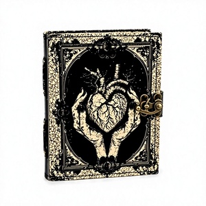 NEW ERA Vintage Handmade Leather Three Book Journal Lock Clasp Thread Sewing Hardcover Notebook Heart Print Design Blank <b>Diary</b> - Product Image 1