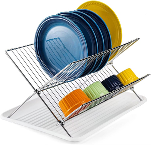 Escurridor de Platos Plegable en Forma de X de 2 Niveles, Escurridor de Platos para Encimera, Escurridor de Platos para Mesa de Cocina, Soporte para Secar Vajilla - Product Image 1