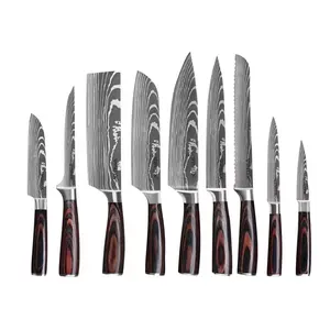 9 PCS Handmade Knife Damascus Steel Layer Pattern Kitchen Chef Knife Set