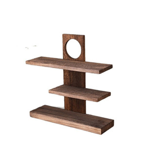 Wooden Desk Storage Rack 3 Tier Solid Wood Multi Layer Cosmetic Organizer Display <b>Shelf</b> For <b>Desktop</b> Use - Product Image 4