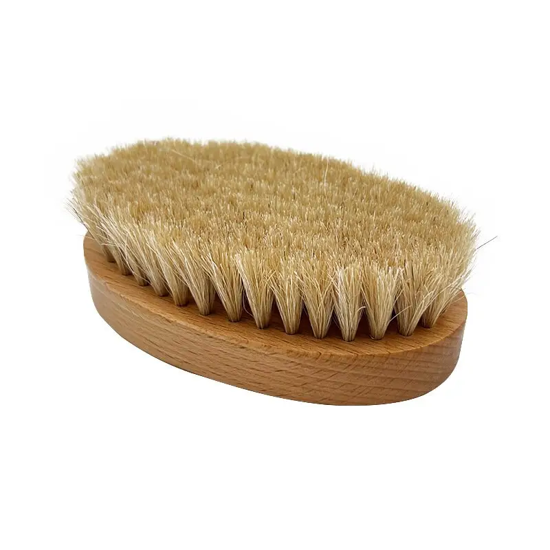 Brosse à chaussures en crin de cheval en gros Brosse à chaussures naturelle Poils de cheval doux Manche en bois de hêtre Nettoyant brun