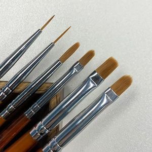 Ensemble de 6 pinceaux à ongles personnalisables avec manche en bois, poils en nylon, formes ovales et liner, pour manucure DIY, salon et peinture au gel - Product Image 4