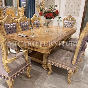 Juego de comedor de oro <span class=keywords><strong>barroco</strong></span> real, mesa de comedor tallada de madera con 8 sillas - Product Image 3