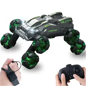 Voiture cascadeuse RC à huit roues de 2.4G pour enfants, jouets de pulvérisation de dérive télécommandés, voiture RC à gestes contrôlée à la main avec musique et lumière