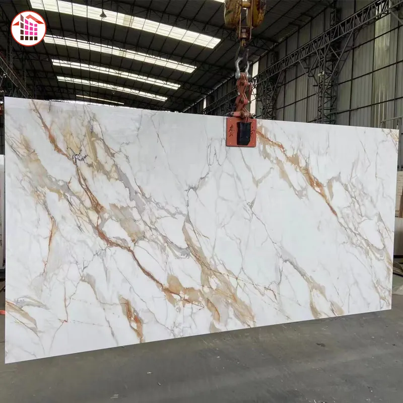 Textura de mármore natural pedra sinterizada calacata italiana venas de ouro tamanho grande alta qualidade de porcelana slabs para chão da parede