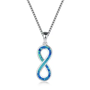 2021 Luxus Weiß Blau Feuer Opal Infinity Symbol Anhänger Halsketten 925 Silber 8 Form Anhänger Kette Halskette Zum Verkauf