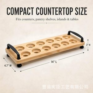 Estante de madera para almacenamiento de huevos con asa, organizador de escritorio con 12 orificios para uso en la cocina - Product Image 5
