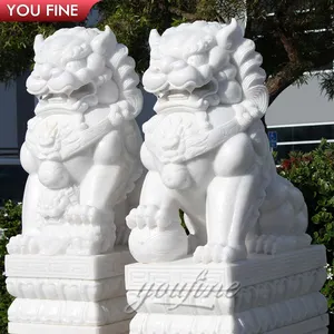 White Art Sculpture Customized Outdoor Marble Stone Foo Dog for Decoration