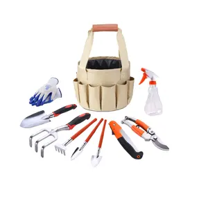 Portable portable 10 pieces gardening tools kit canvas bag combination set, aluminum alloy garden tool set cloth bag
